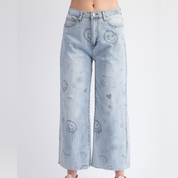 easel Denim - Easel Wide Leg Jeans Happy And You Know It Size Medium